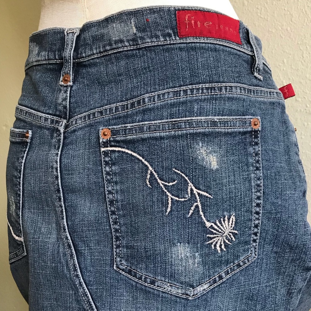 Cute Distressed Denim Embroidered Mini Skirt